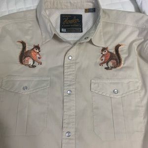 XL Men's Howler Bros Collectible Snapfront Goucho Shirt. Squirrel design